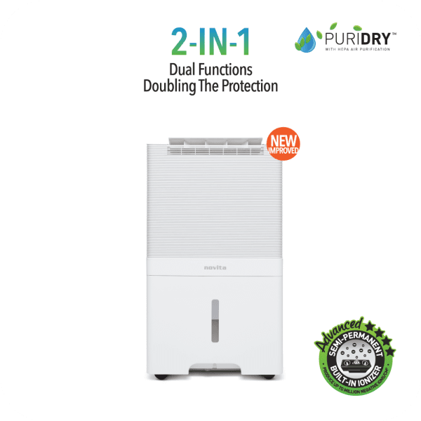 Novita ND60+ Dehumidifier with Air Purifier (2-In-1) | 60 L/day capacity for living rooms
